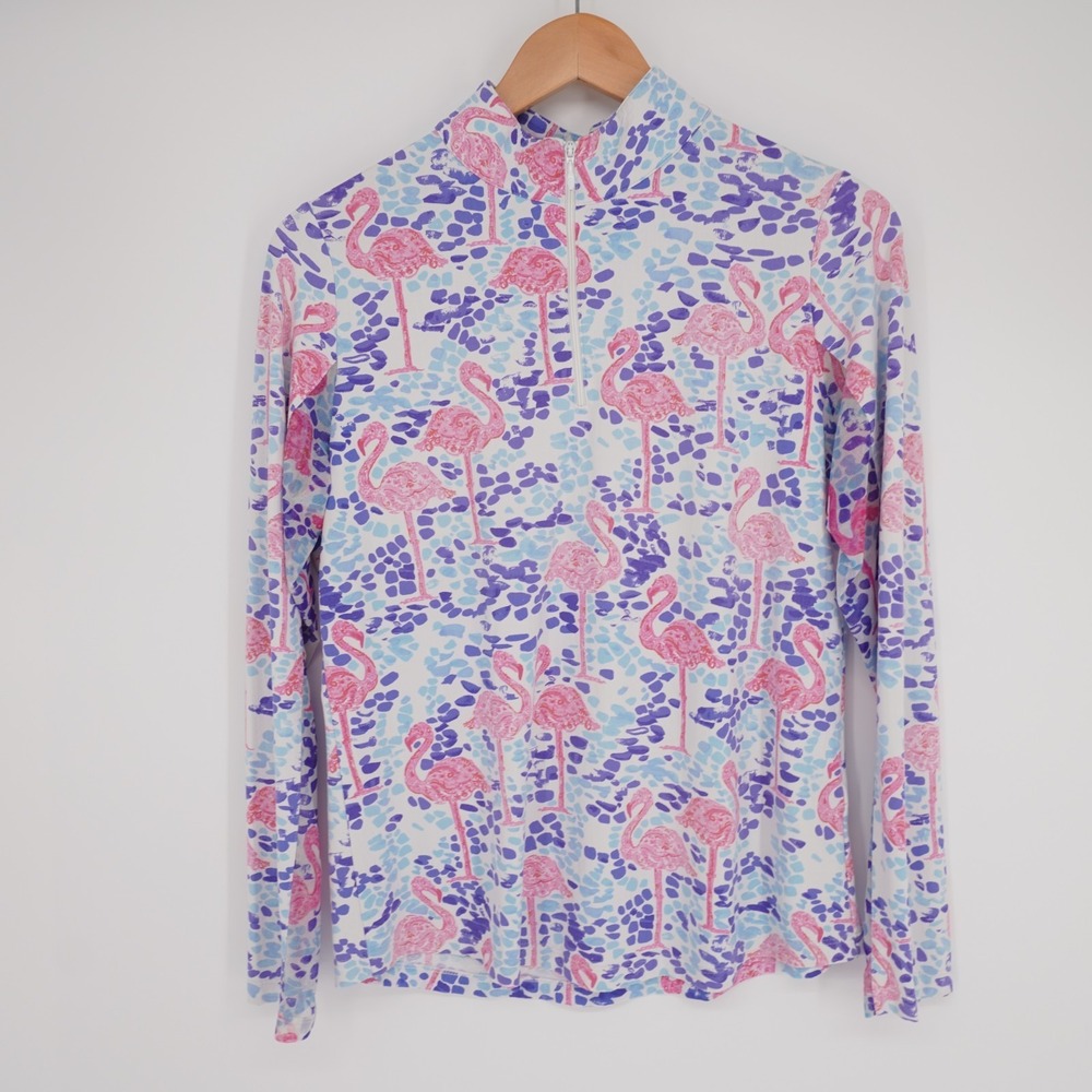 IBKUL 1/4 Zip Golf Shirt Womens M Flamingo Print Vented UPF 50 Quick Dry Outdoor